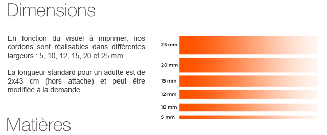 Je nach dem zu druckenden Motiv sind unsere Kordeln in verschiedenen Breiten herstellbar: 5, 10, 12, 15, 20 und 25 mm.