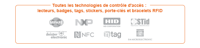 Alle Technologien für die Zugangskontrolle: RFID-Lesegeräte, Ausweise, Tags, Sticker, Schlüsselanhänger und Armbänder